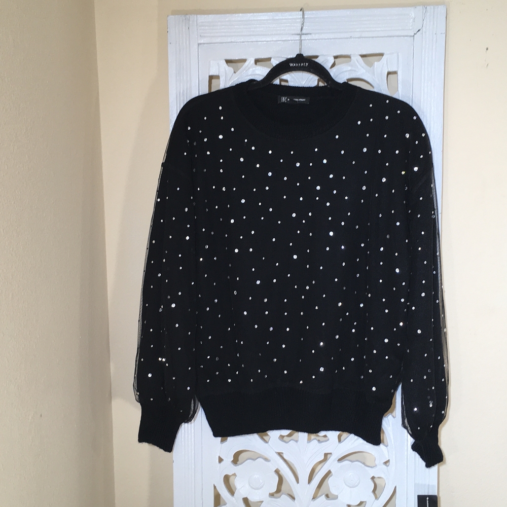 INC International Concepts Black Sweater with White Dots NWT.